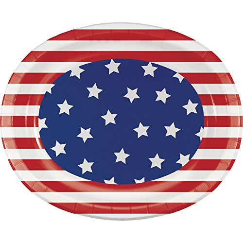 Creative Converting 327219 Patriotic Oval Plates, Multicolor