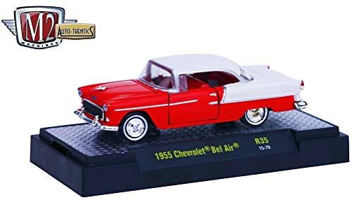 M2 Machines 1955 Chevrolet Bel Air (Gypsy Red & Shoreline Beige) Auto-Thentics Release 35 - 2016 Castline Premium Edition 1:64 Scale Die-Cast Vehicle (R35 15-70)