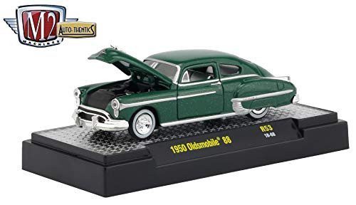 M2 Machines 1950 Oldsmobile 88 (Ivy Green Metallic) Auto-Thentics Series Release 53 - Castline 2019 Premium Edition 1:64 Scale Die-Cast Vehicle & Custom Display Case (R53 18-68)
