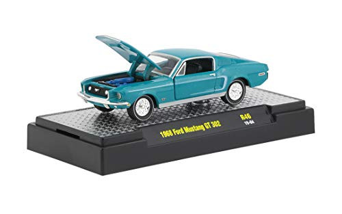 M2 Machines 1968 Ford Mustang GT 302 (Gulfstream Aqua Metallic w/White GT Stripes) - Detroit Muscle Release 46 2018 Castline Premium Edition 1:64 Scale Die-Cast Vehicle (R46 19-04)