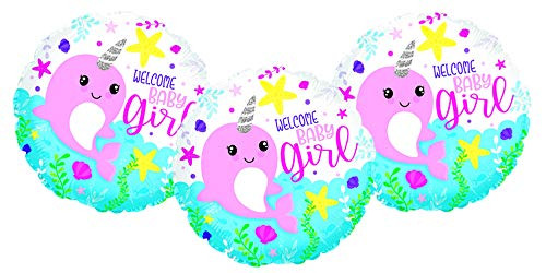 Set of 3 Adorable Narwhal Welcome Baby Girl 18" Foil Party Balloons Set of 3 Adorable Narwhal Welcome Baby Girl 18" Foil Party Balloons