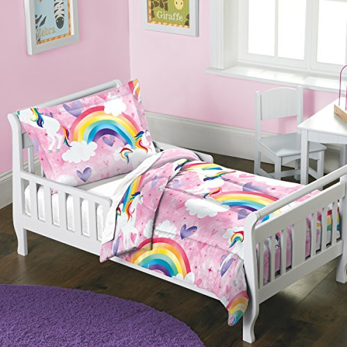 Dream Factory Unicorn Rainbow Comforter Set, Toddler, Pink
