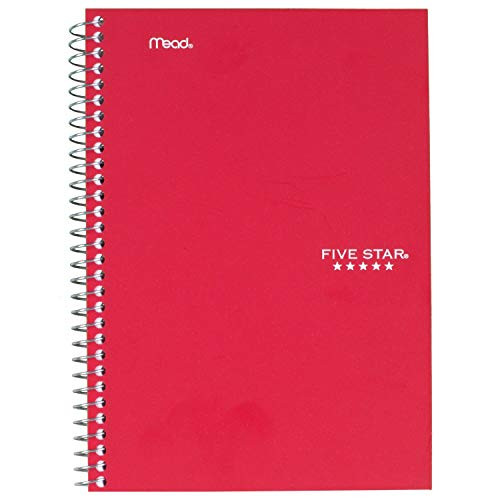 Five Star Spiral Notebook, 2 Subject, College Ruled Paper, 100 sheets, 9-1/2" x 6", Red (72281)