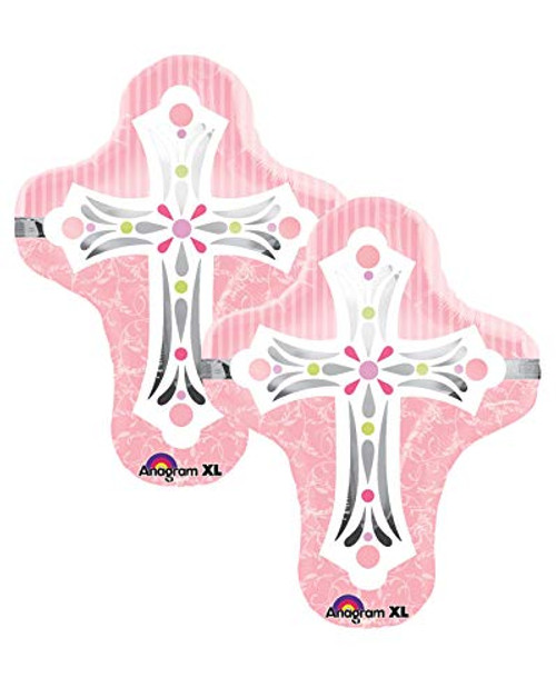 Set of 2 Pink Cross 28" Foil Party Balloons