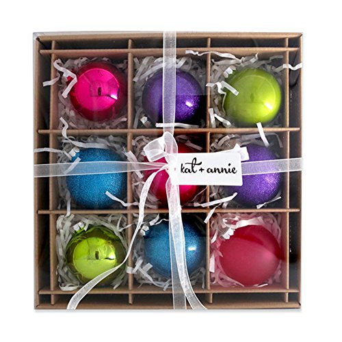 kat + annie 9 Count Burst of Brights Ornament, Purple, Green, Pink, Blue