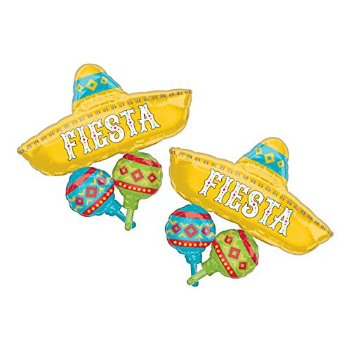 Set of 2 Fiesta Sombrero with Maracas Jumbo 32" Foil Party Balloons