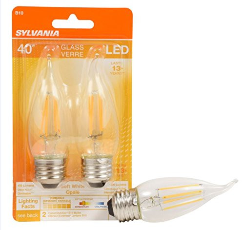 SYLVANIA General Lighting 79763 Sylvania Filament LED Bulb, Bent Tip/Medium Base, Soft White, 2 Piece