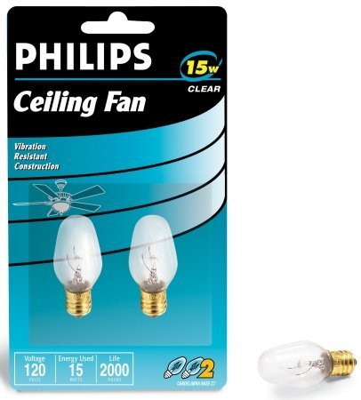 Philips Lighting 2 Pack 15 Watt 120 Volt C7 Ceiling Fan Light Bulbs 133876