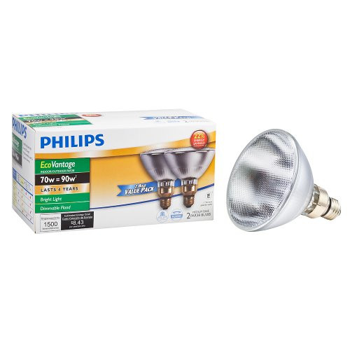 Philips 430421 Halogen PAR38 90 Watt Equivalent Dimmable Flood Standard Base Light Bulb, Long Life 2-Pack
