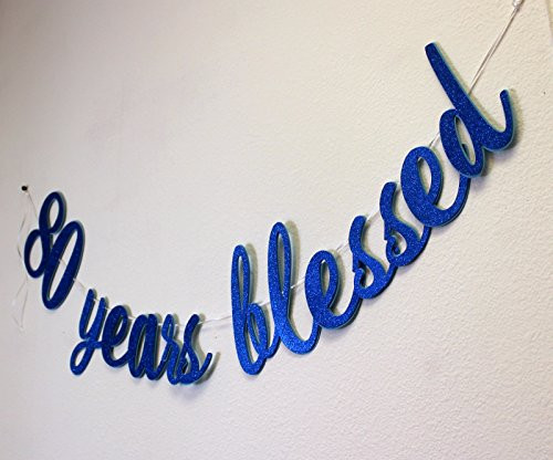 All About Details 80 Years Blessed Cursive Banner, 1pc, 80th Birthday Banner, 80th Birthday Decoration (Blue)