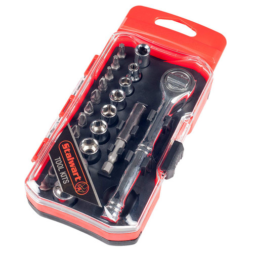 Stalwart 75-HT4023B Ratchet, Metric Socket and Bit Set (23 Piece)