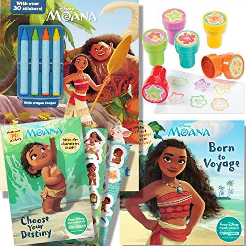Disney Moana Coloring & Stickers Activity Book Deluxe Set -- 3 Moana Books, Over 140 Moana Stickers and 6 Stampers