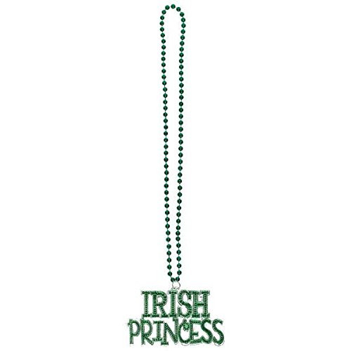 Amscan 318746 Irish Princess Bead Necklace w/Plastic Pendant, One Size, Green
