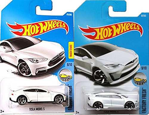 Hot Wheels 2017 New Casting All White Model X #196 Factory Fresh Tesla Model S White Best for track #175 2 car bundle in Protective Cases