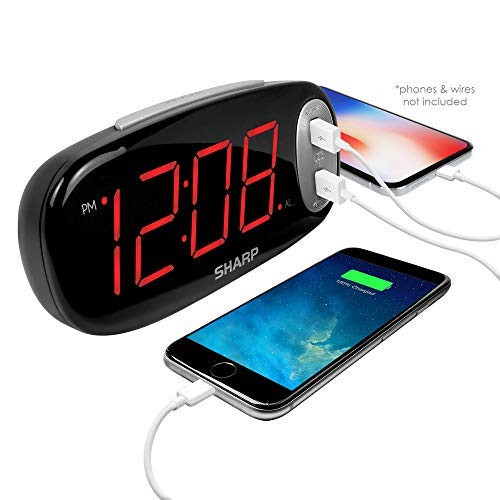 SHARP Digital Alarm Clock - Easy to See Large Red LED Display - 2 Ultra Fast Charging USB Charge Ports  2X as Fast as Conventional USB Chargers  Simple to Set  Simple to Use