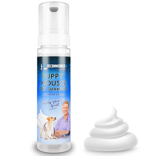 NEW Vet Recommended - Best Puppy Shampoo - Waterless Dog Shampoo - No Rinse Dry Foam Mousse - Fur Baby Powder Scent - 8oz/240ml, Made in USA.