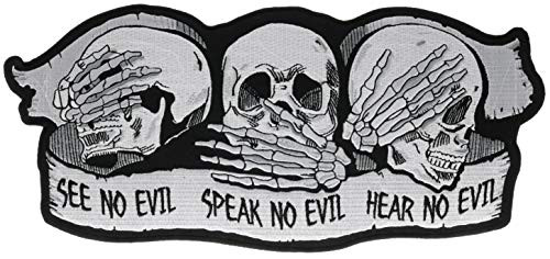 Large See Speak Hear No Evil Skull Skeleton 11" Back Patch IVANPL5928