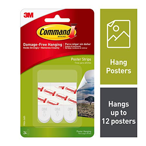 Command Poster Hanging Strips, Small, White, 24-Strips (17024-24ES)