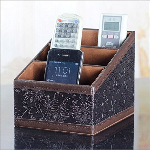 Asobilor Retro Carved PU Leather Remote control/controller TV Guide/mail/CD organizer/caddy/holder