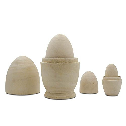 BestPysanky Set of 4 Unpainted Wooden Nesting Eggs Craft 5.25 Inches