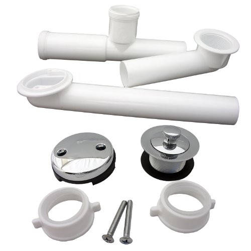 LASCO 25993 Bathtub Lift and Turn Waste with Overflow Assembly OD Tubular White PVC and Chrome Plated Trim, 1-1/2"