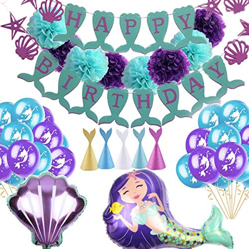 Mermaid party supplies kit Party favors Girls and boy Birthday Party Decoration Happy Birthday Banners Pom poms Flowers Mermaid Balloons Mermaid party supplies kit Party favors Girls and boy Birthday Party Decoration Happy Birthday Banners Pom poms Flowers Mermaid Balloons