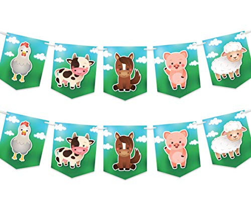 Farm Animals Party Banner - Birthday or Baby Shower Decorations Supplies - Cow Pig Sheep Chicken Horse - 2 Pack Farm Animals Party Banner - Birthday or Baby Shower Decorations Supplies - Cow Pig Sheep Chicken Horse - 2 Pack