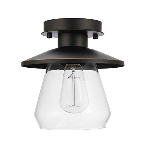 Globe Electric 64846 Nate Light Semi-Flush Mount, Oil Rubbed Bronze with Clear Glass Shade, 1 Globe Electric 64846 Nate Light Semi-Flush Mount, Oil Rubbed Bronze with Clear Glass Shade, 1