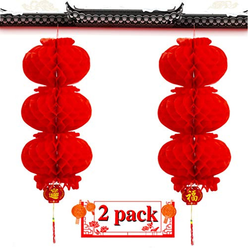 Chinese Lanterns Paper 2 Pack Chinese Red Lanterns 3 String Lantern Festival Decorations for New Year Spring Festival Wedding Party Restaurant Decoration Waterproof Hanging Chinese Lantern