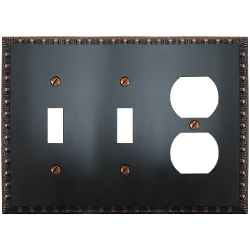 Amerelle Egg & Dart Double Toggle/Single Duplex Cast Metal Wallplate in Aged Bronze