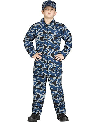 Fun World Navy Blue Camoflauge Uniform Boys Halloween Costume-M Medium 8-10