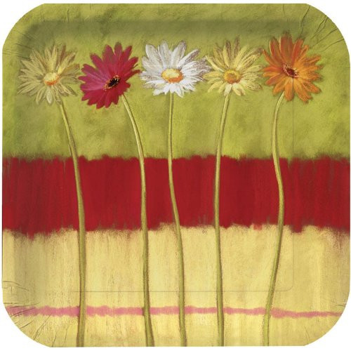 "Gerbera Garden" Square Paper Dinner Plates (8 count)
