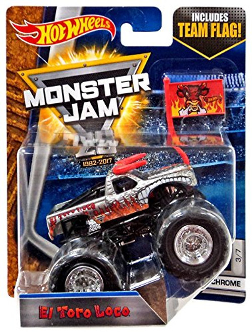 Hot Wheels Monster Jam 1:64 Scale Truck with Team Flag - El Toro Loco Chrome