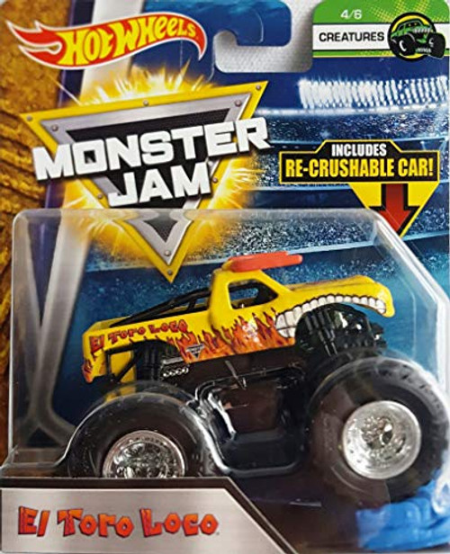 Hot Wheels Monster Jam El Toro Loco Yellow 4/8 Creatures Includes Re-Crushable Car