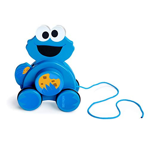 Bright Starts Sesame Street Snack & Stroll Cookie Monster Wooden Pull Toy, Ages 12-36 Months