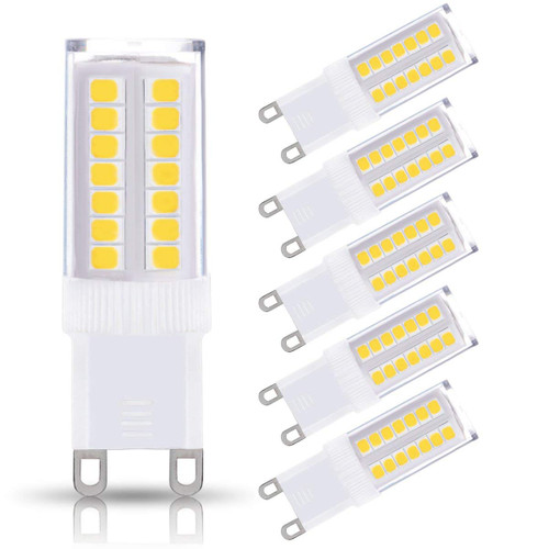 JandCase G9 LED Light Bulbs, 5W, 40W Halogen Equivalent, 400LM, Soft White 3000K, G9 Base, G9 Bulbs for Chandelier, Range Hood, 5 Pack