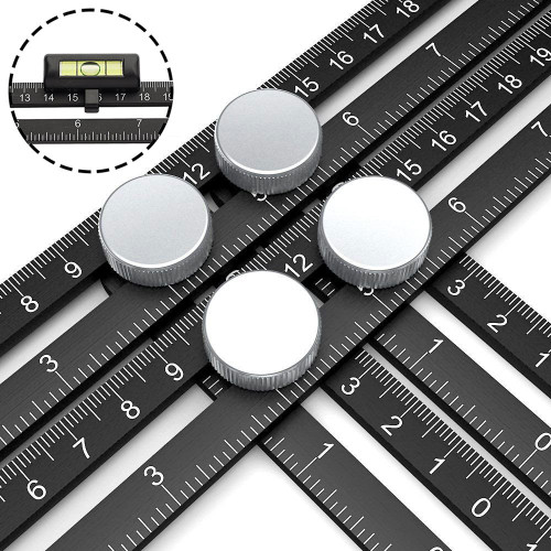 Multi Angle Measuring Ruler, Premium Aluminum Easy Angle Ruler, Adjustable Four-Sided Folding Measuring Tool Angleizer Measurement with 2pcs Horizontal Ruler