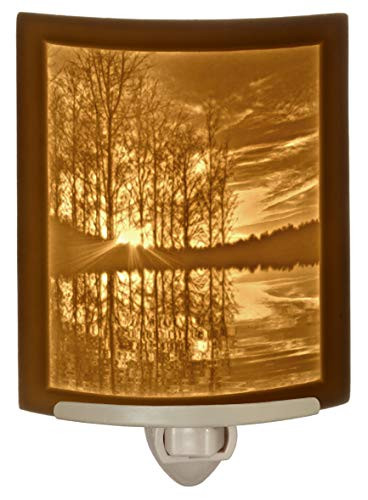 Lakeshore Sunset-Curved Fine Porcelain Lithophane Nightlight by The Porcelain Garden