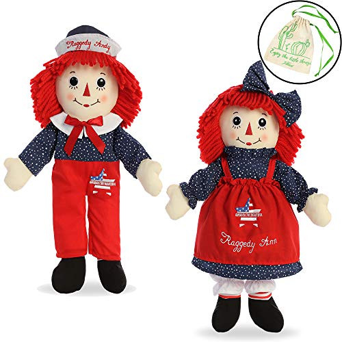 Aurora 16" Raggedy Ann and Raggedy Andy America The Beautiful Set of 2 Dolls, with Cotton Giftbag Aurora 16" Raggedy Ann and Raggedy Andy America The Beautiful Set of 2 Dolls, with Cotton Giftbag