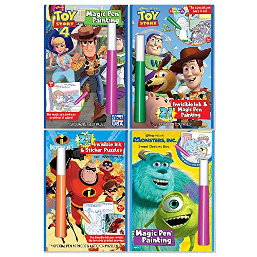 Lee Publications Pixar Magic Pen Activity Book 4 Pack - Toy Story, Incredibles, Monsters Inc, with Mess Free Markers