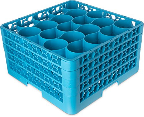 Carlisle RW20-314 OptiClean NeWave Polypropylene 20-Compartment Glass Rack with 4 Extenders, 19-3/4" Length x 19-3/4" Width x 10.30" Height, Blue (Case of 2)