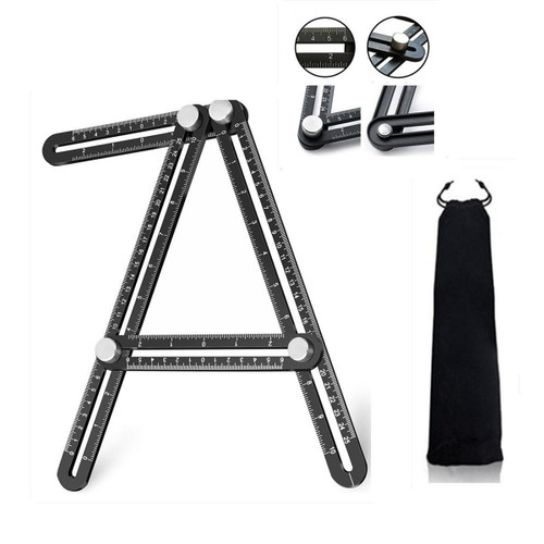 Multi Angle Measuring Ruler-Premium Aluminum Alloy Template Tool-Full Metal Universal Angularizer Ruler-Perfect Gifts for Builders, Carpenters, Handymen, Craftsmen, Roofers, DIY-ers (Black)