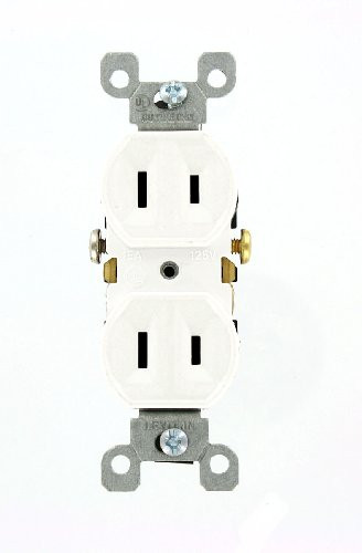 Leviton 223-W 15 Amp, 125 Volt, Duplex Receptacle, Residential Grade, Non-Grounded, White