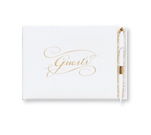 C.R. Gibson White and Gold Guest Book For 500 Guests, Pen Included 9.75'' W x 7'' H