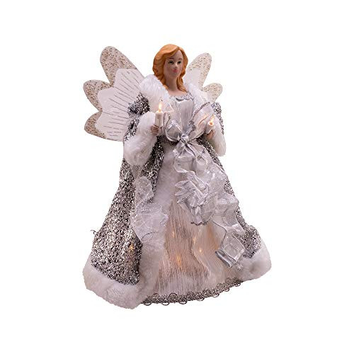 Kurt Adler Kurt S. Adler 12-Inch UL 10-Light White and Silver Angel Treetop,