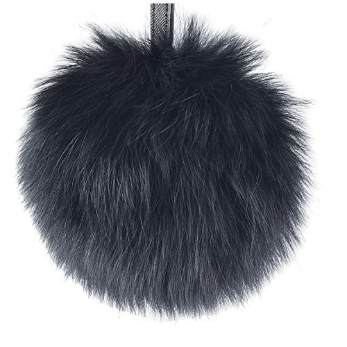 Rabbit Fur Ball Pom Pom Keychain Puff Ball Keyring Cityelf Fluffy Accessories Car Bag Charm (FROST BLACK LARGE)