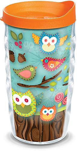 Tervis 1100762 Owls & Birds Bark Insulated Tumbler with Wrap and Orange Lid, 10oz Wavy, Clear