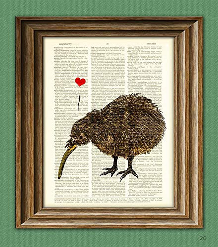 CollageOrama I Love my Kiwi Bird with heart print over a dictionary page New Zealand book art print