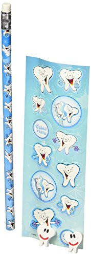 Dentist Tooth Stationery Set, Pencil, Tooth Eraser, and Sticker Sheet, 12 Pack