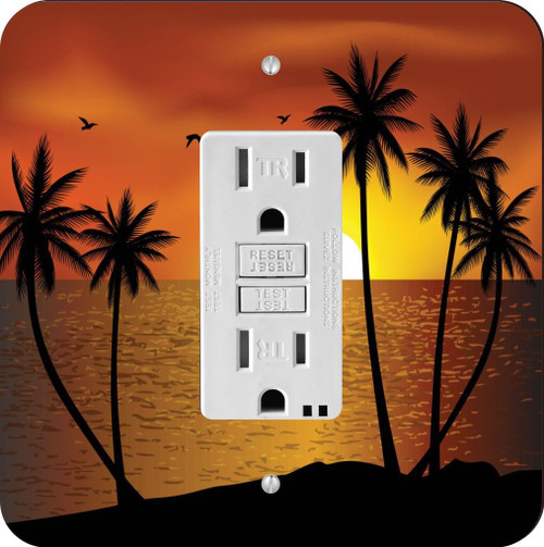 Rikki Knight 1313 Silhouette Boat Palm Trees on Sunset Design Light Switch Plate